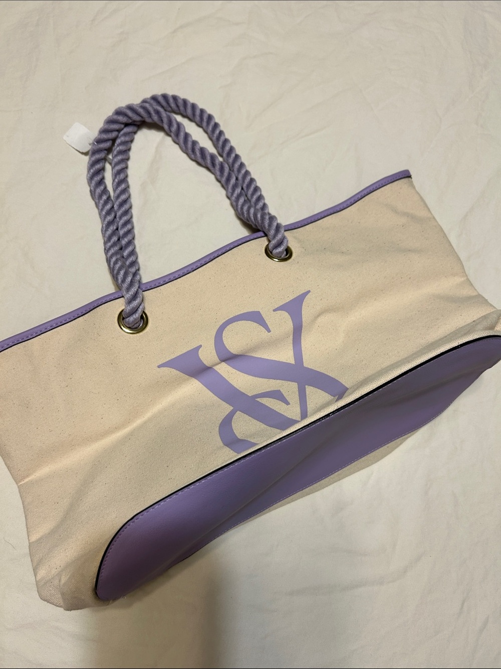 Victoria's Secret Cream Tote with Lavender Logo and Trim